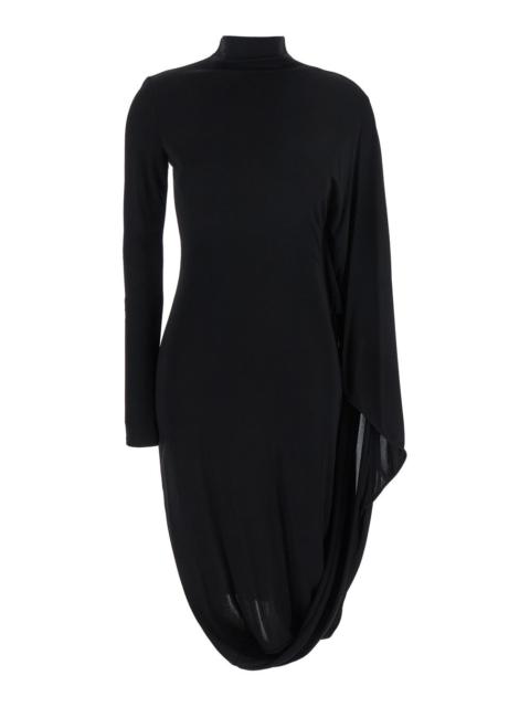 Stella McCartney Stella Mccartney Women Black Asymmetric Midi Dress With High Neck And One Cape Sleeve In Viscose Wom