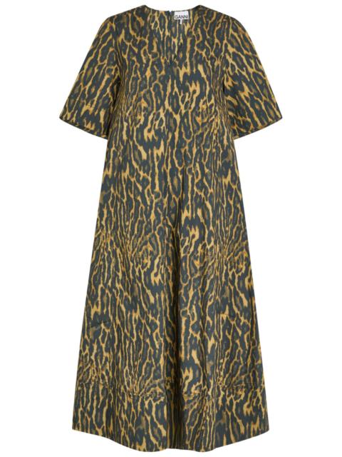 GANNI Ganni Leopard Stretch-cotton Midi Dress
