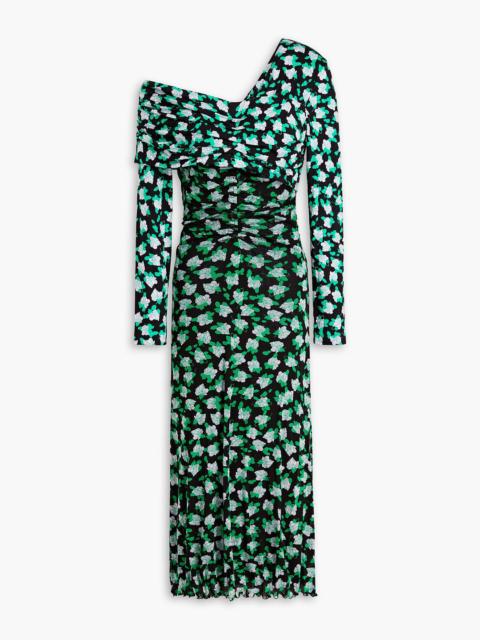 DIANE VON FURSTENBERG Leia one-shoulder floral-print jersey and stretch-mesh midi dress