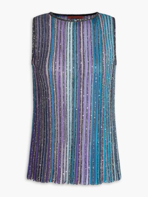 Missoni Sequin-embellished metallic striped ribbed-knit tank