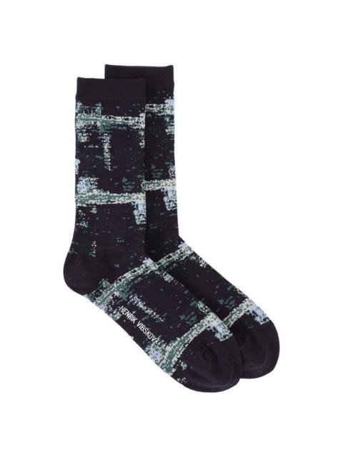 HENRIK VIBSKOV SCREEN SOCKS HOMME - BLACK GREEN BLUR GRID