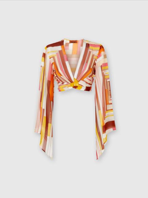 Missoni Printed silk crop top with wide sleeves and front knot