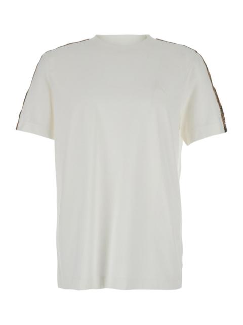 Burberry Burberry Men White Crewneck T-Shirt With Check Motif On The Sleeve And Ekd Logo Embroidery On The Fr