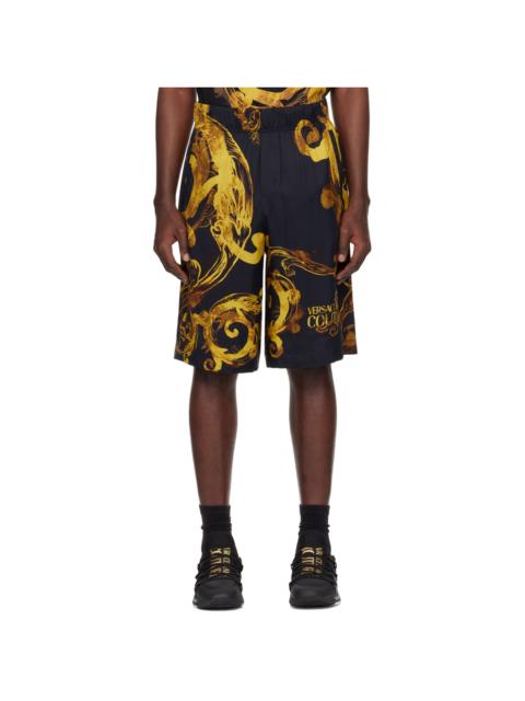 VERSACE JEANS COUTURE Black & Gold Watercolor Couture Shorts