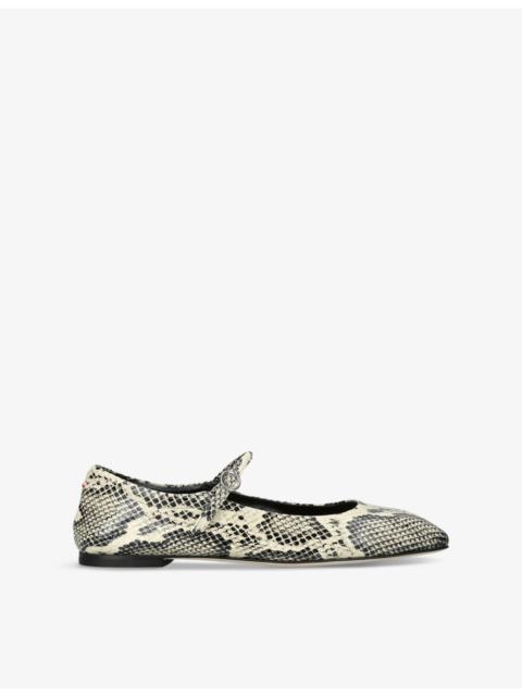 Aeyde Uma Snake-Print Leather Mary Jane Flats