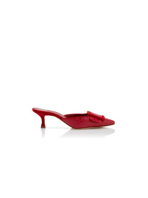Manolo Blahnik Red Calf Leather Buckle Detail Mules