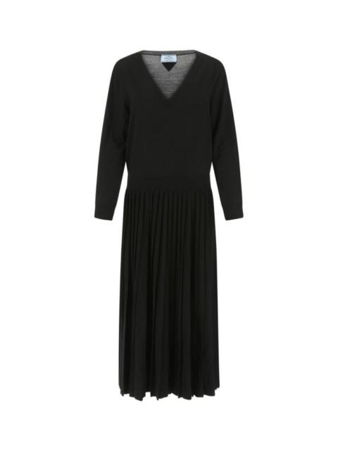 Prada Woman Black Stretch Wool Blend Dress