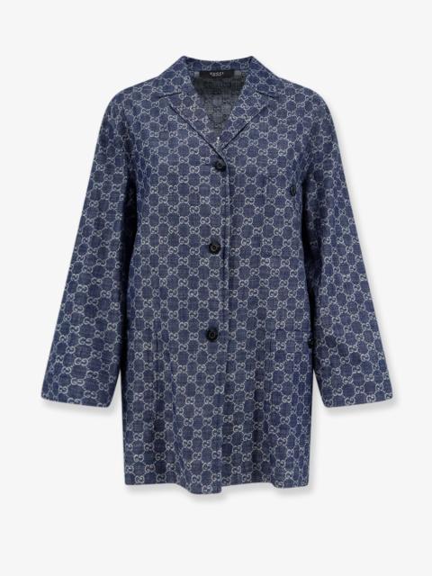 GUCCI Gucci Cotton Shirt with GG Motif Blue Women