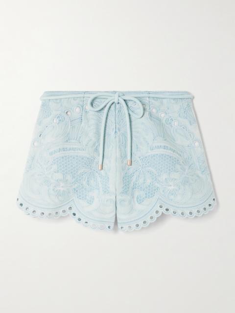 Zimmermann Daylight Scalloped Broderie Anglaise Denim Shorts