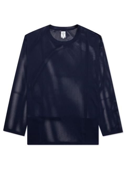 South2 West8 CREW NECK S/S SHIRT KNIT MESH - NAVY