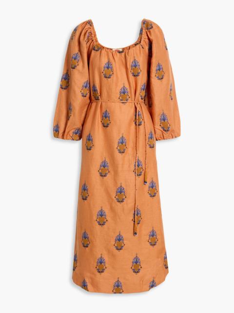 FARM RIO Embroidered linen midi dress