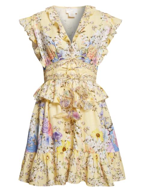CAMILLA Camilla Darling Buds Ruffle Waisted Linen Minidress at Nordstrom