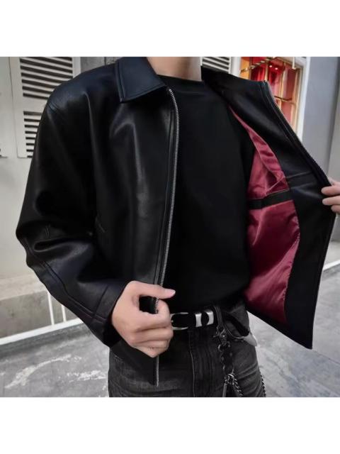 Other Designers Japanese Brand - Black Faux Leather Jacket, Men's Classic Zip Outerwear