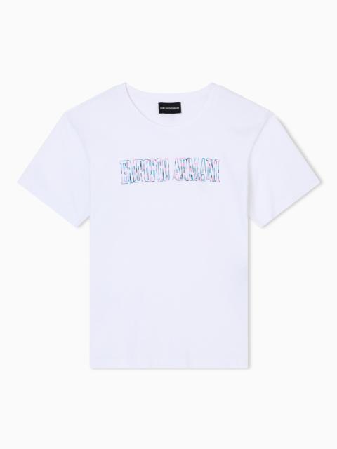 EMPORIO ARMANI ASV ORGANIC JERSEY T-SHIRT WITH MULTICOLOURED LOGO EMBROIDERY