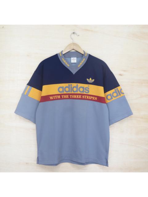 Vintage 80s 90s ADIDAS Descente Japan Big Logo Spellout Multi Color Block Vneck Rugby Shirt 