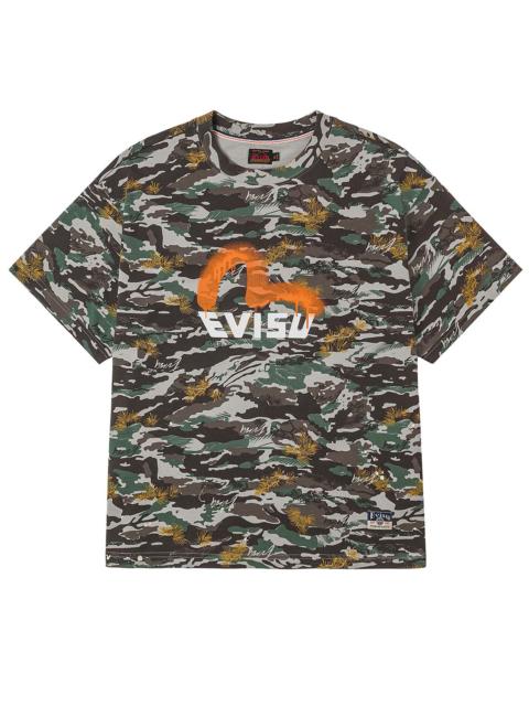 EVISU Graffiti-Style Seagull and Logo Print Relax Fit T-Shirt