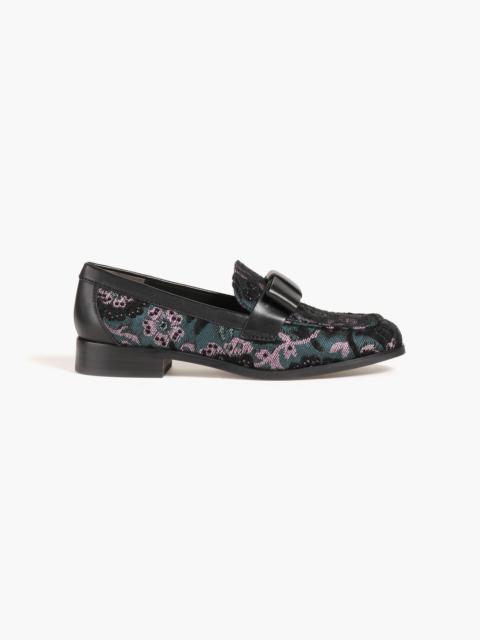 Stuart Weitzman Bowtie embellished floral-jacquard loafers