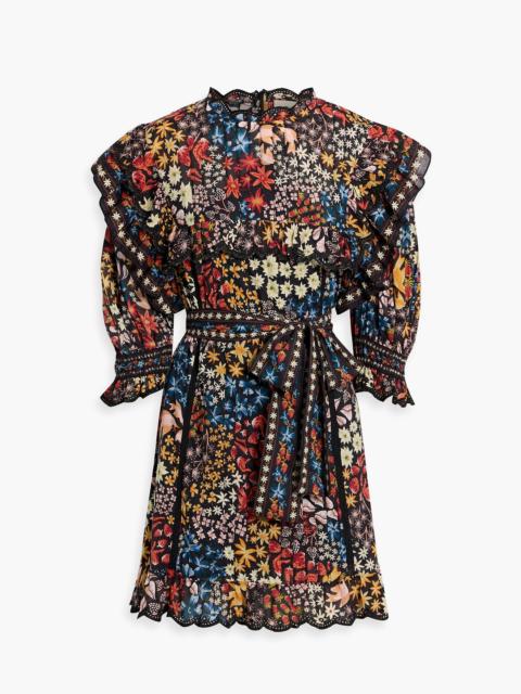 FARM RIO Ruffled printed cotton-voile mini dress