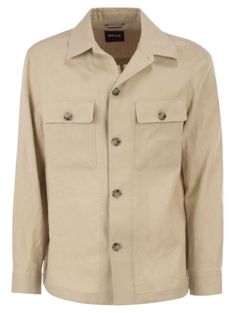 BOSS Boss Men Linen Shirt Jacket With Patch Pockets