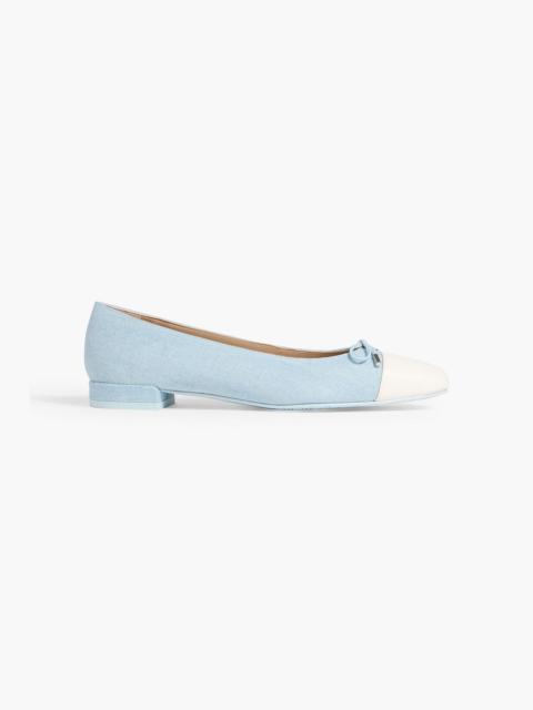 Stuart Weitzman Sleek Bow leather-trimmed denim ballet flats
