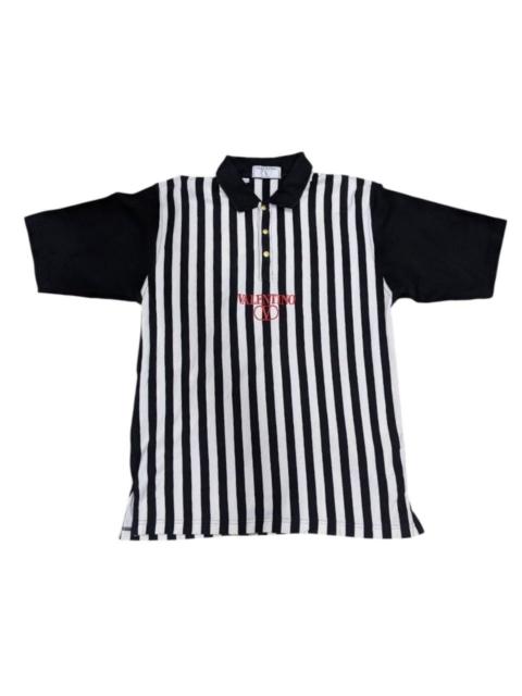 Valentino VALENTINO WHITE BLACK STRIPE BUTTON UP ENGRAVED LOGO SHIRT