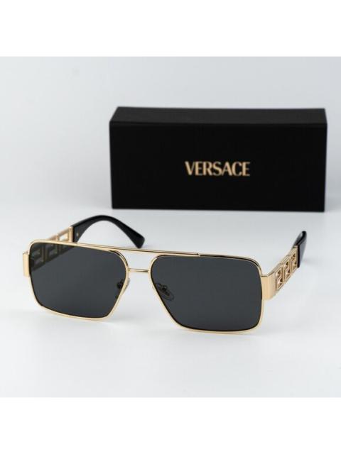 VERSACE Versace Men Sunglasses Gold Grey Rectangle VE2290 100287 NEW AUTHENTIC