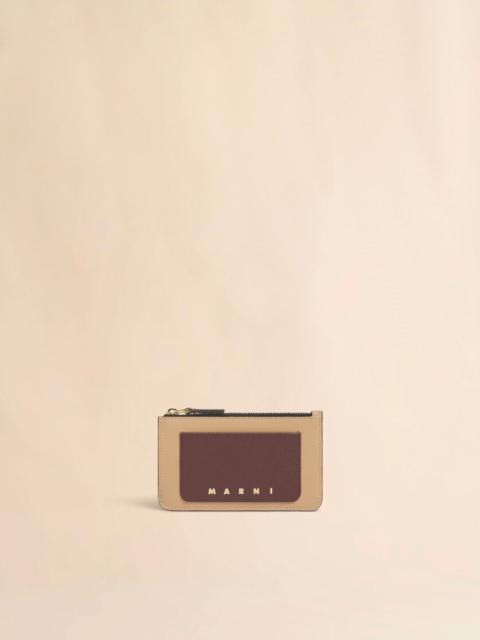 Marni PINK LIGHT BROWN AND DARK BROWN LEATHER ZIP CARDHOLDER