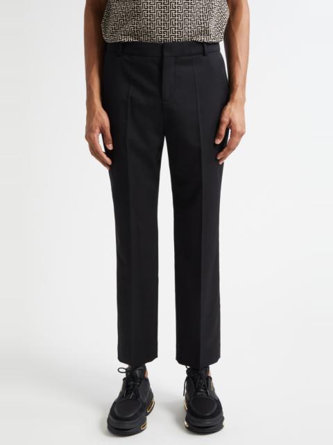 Balmain Balmain Tailored Straight Leg Wool Pants in Black at Nordstrom