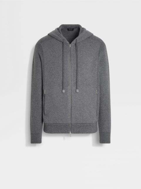 ZEGNA GREY MÉLANGE OASI CASHMERE FULL ZIP HOODIE