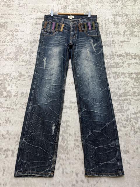 Kapital Nylaus Double Waist Distressed Y2K Straight Cut Denim Jeans