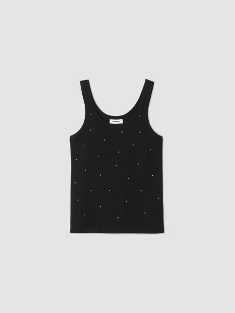 Sandro JERSEY TANK WITH RHINESTONES