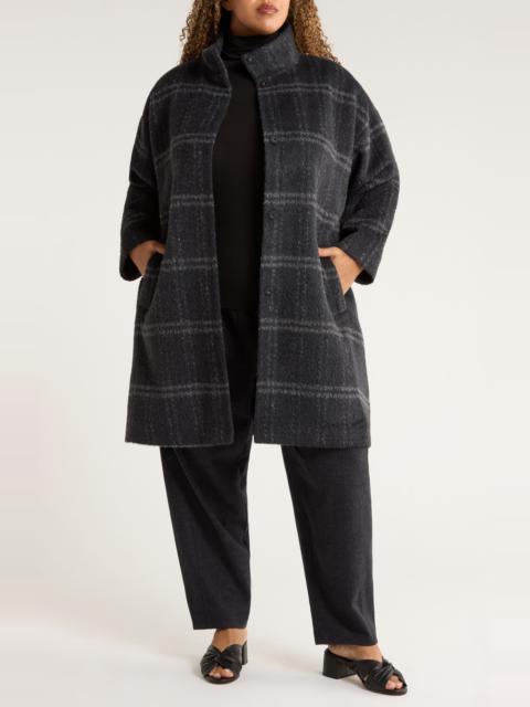 EILEEN FISHER Eileen Fisher Plaid Stand Collar Alpaca & Wool Blend Coat in Charcoal at Nordstrom