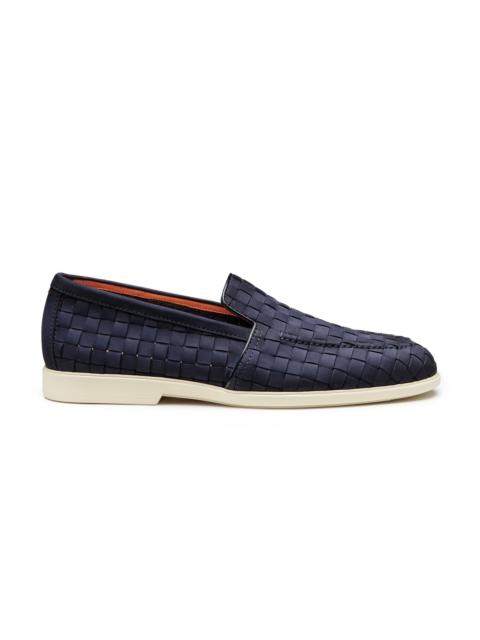 Santoni Men's blue woven suede loafer