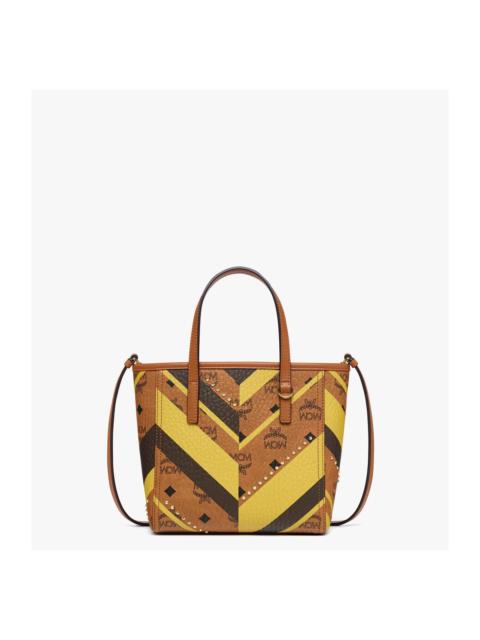 MCM MCM Studded Toni Top-Zip Shopper in Mega Herringbone Visetos in Cognac at Nordstrom