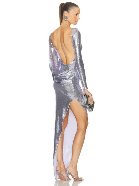 ALEX PERRY Long Sleeve Asymmetrical Drape Gown