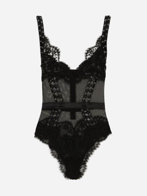 Dolce & Gabbana Lace and tulle bodysuit with lacing and eyelets