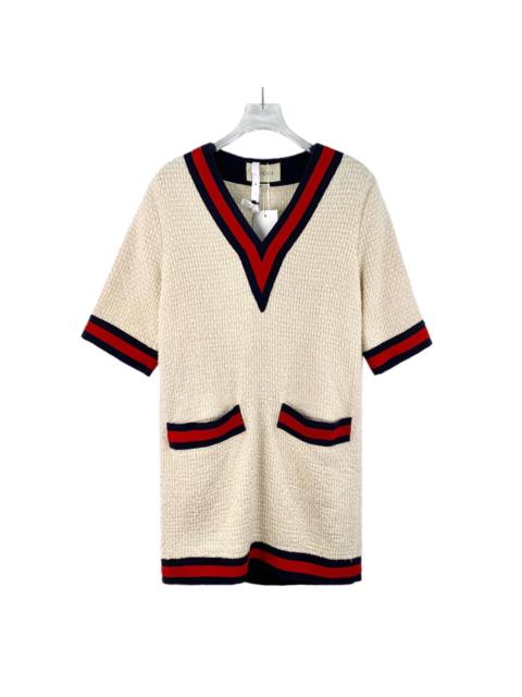 GUCCI Gucci AW08 Beige Striped Cotton V-Neck Short Sleeve Dress
