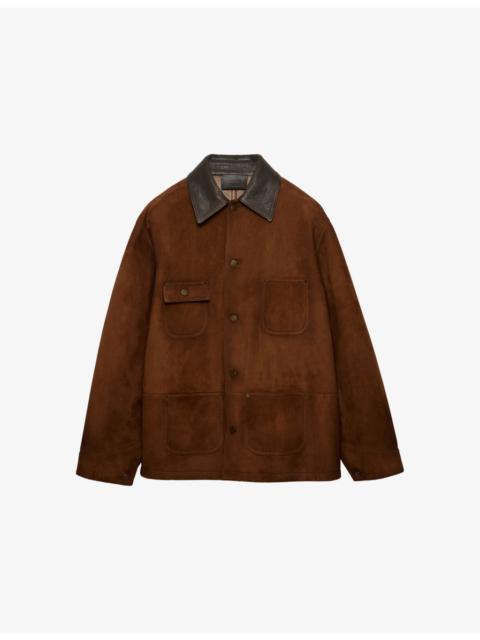 Prada Caban Leather-Collar Suede Jacket