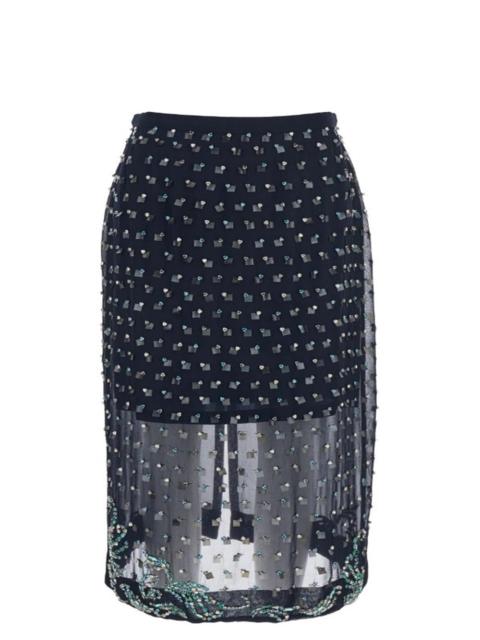 Dries Van Noten Dries Van Noten Women Blue Georgette Midi Skirt With Embroidered Crystals