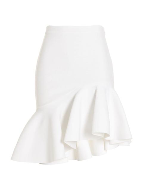 White Short Skirt With Asymmetrical Peplum Hemline