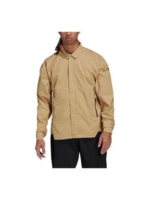 adidas Men's adidas Terrex C Myshelter W.r Logo Stripe Printing Lapel Jacket Khaki H48571
