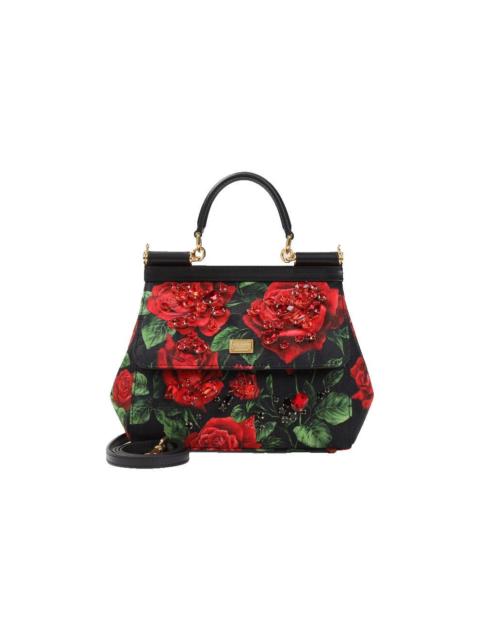 Dolce & Gabbana DOLCE & GABBANA Small Sicily Floral Leather Top Handle Bag N