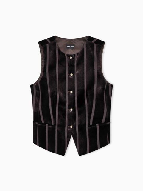 GIORGIO ARMANI SINGLE-BREASTED WAISTCOAT IN DEVORÉ-STRIPED CORDUROY