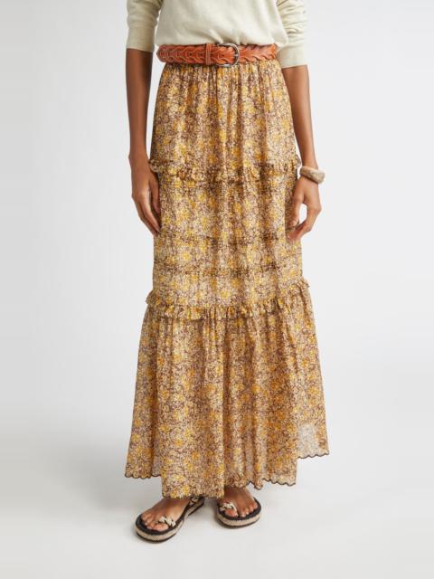 Isabel Marant Étoile Isabel Marant Étoile Volomia Mixed Print Tiered Cotton Maxi Skirt in Brown/Khaki/Yellow at Nordstrom