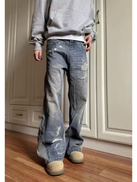 Other Designers Japanese Brand - Distressed Wide Leg Flare Jeans With Button Accents