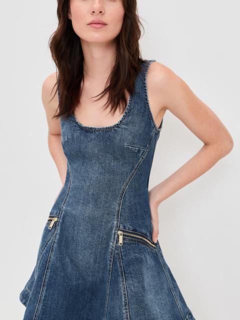 self-portrait Denim Flared Mini Dress