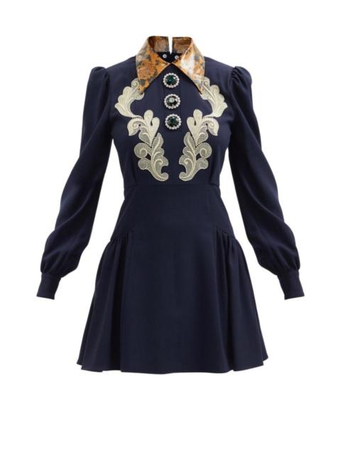 Alessandra Rich Wool Crepe Mini Dress With Python Print Collar