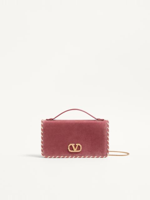 Valentino VLOGO SIGNATURE VELVET CHAIN WALLET WITH JEWEL LOGO