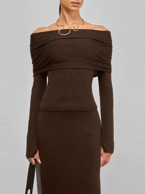 Cult Gaia Cult Gaia Andre Off the Shoulder Sweater in Dark Java at Nordstrom