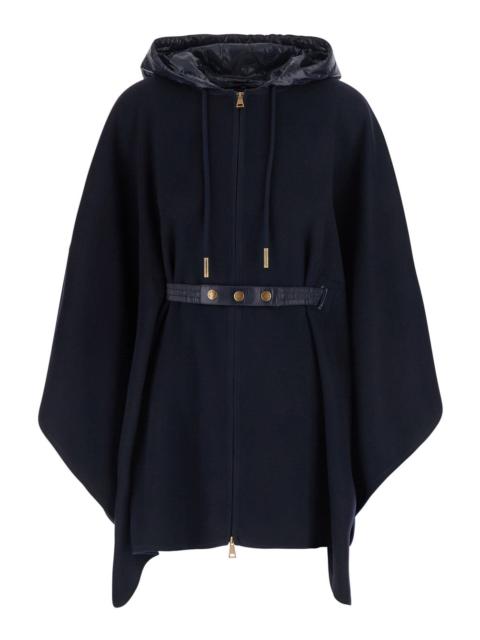 Moncler Moncler Women Blue Cape With Removable Hood And Front Belt In Tech Fabric For Women